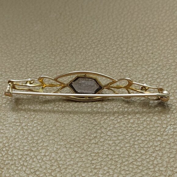 10K Yellow Gold Antique Brooch Purple Crystal Glass Stone Seed Pearls - Picture 9 of 11